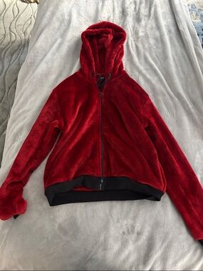 Michael Lauren Plush Red Hooded Teddy Jacket size medium